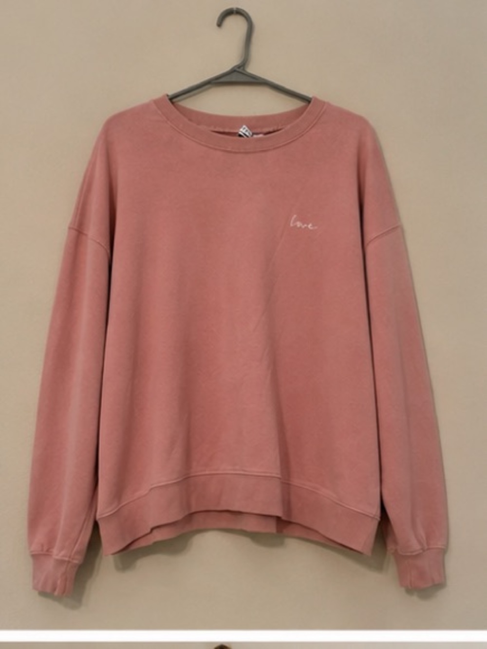 H&M Dusty Pink Crewneck Sweatshirt with 'love' Embroidery
